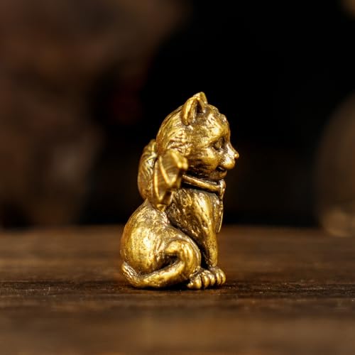 CHOVY Retro Handcrafted Evil Cat Sculpture - 100% Solid Brass Demon Cat Figurine with Wings & Fangs | Gothic Dark Fantasy Desktop Decor, Collectible Art Piece Unique Gift - style: Demon Cat