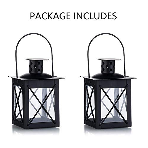 2 Pcs Tealight Lanterns Hanging Candle Holder, Metal Mini Decorative Led Tea Light Candleholder Decoration for Birthday Parties Wedding Centerpiece Relaxing Spa Setting (Black, 2 Pcs) - size: 2 Pcs
