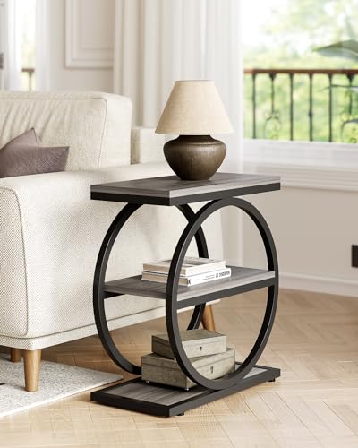 LITTLE TREE End Table, 3-Tier Side Table, Slim Sofa Side Table for Living Room, Tall Bedside Table Nightstand for Bedroom, Grey and Black - color: Grey