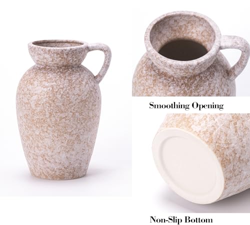 Stone Vase Home Table Decor, Beige Ceramic Stone Modern Rustic Farmhouse Vase Set of 3 Centerpiece for Shelf Bedroom Bathroom Desk - color: 16 Khaki