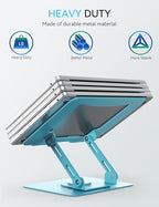 SOUNDANCE 360 Rotating Laptop Stand, Ergonomic Computer Riser for Desk, Adjustable Height Multi-Angle Metal Holder, Foldable Portable Notebook Elevating Base for Office & Home, Blue - color: Blue