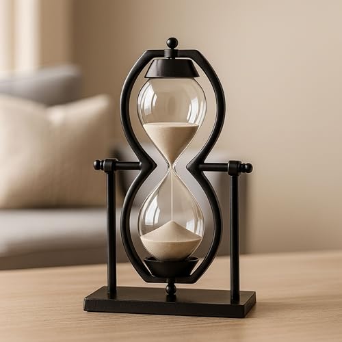 Metal & Glass Decorative Sandtimer– Accent for Table Top & Shelf, Coffee Table Decor for Living Room – Indoor Home Decor, Modern Stylish Tabletop Accessories Accent Piece – 11", Black