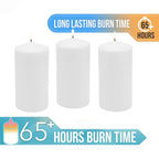 Stonebriar 3 Pack Tall 3 x 6 Inch 65 Hour Long Burning Unscented White Wax Pillar Candles - size: 3" x 6", style: Pack of 3