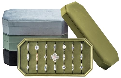 Velvet Ring Organizer Display Tray Jewelry Box Earring Holder Case for Wedding Birthday Christmas Day (Olive Green) - color: Olive Green