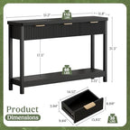 Lulive 51" Fluted Console Table for Entryway, Entryway Table with 3 Wooden Drawers, Farmhouse Behind Sofa Table for Living Room, Hallway, Couch, Foyer - color: Black