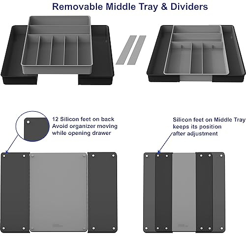 Simple Houseware Expandable Kitchen Drawer Flatware Organizer, Black/Gray - color: Black/Gray
