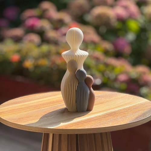 Znet3D Modern Abstract Sculpture – Mother with Three Children – Minimalist Ribbed Figurine Set – Handmade Symbol of Family & Nurture with Custom Color Options Home Decore