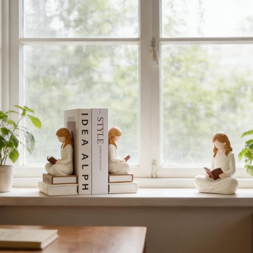 Reading Thinker Figurine Bookend - Handcrafted Book Lover Gifts, Aesthetic Figurine Decor for Bookshelf Desk Office Living Room, Perfect for Women Readers, Graduates, Students, Teachers