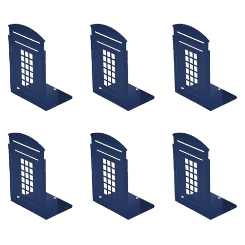 MerryNine 6 Pack Book Ends, Metal Bookends for Shelves, Telephone Booth Decorative Bookends, Non Skid Heavy Bookends, Book, Magazine or CD Organizers for Home and Office (Blue-6pcs) - color: Blue