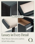 QWATCH Watch Stand Display Case - Acrylic Watch Box for 2 or 4 Watches with Jewelry Valet Tray and Drawer - color: Single - Green / Ivory