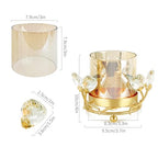 Hurricane Candle Holder, Gold Pillar with Crystal Accents & Windproof Glass Lid - Elegant Centerpiece for Weddings, Dinners, Party Decor - size: Small
