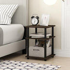 Furinno TURN-N-TUBE Side Table, 3-Tier Square Modern End Table, Open Shelves Nightstand, Night Stand, Bedside Table, Easy Assembly, for Living Room, Bedroom, Columbia Walnut - color: Columbia Walnut/Black, size: 3-Tier With Open Shelves
