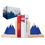 Decorably Blue Mountain Book Ends for Kids Books - 1 Set Non-Skid Wooden Bookends for Kids, Book Ends for Shelves, Kid's Room, Baby's Nursery, Classroom