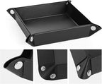 Luxspire Valet tray, PU Leather Tray, Catchall Tray, Men Women Jewelry Key Tray, Desk Storage Plate for Key Coin Phone Jewelry Wallet, Small Size - Black - size: 8.6" x 8.6" x 0.1"