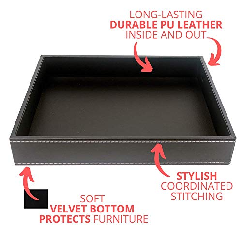 ULTRAY, Valet Tray, Desk Tray, Key Bowl, Nightstand Organizer for Men, Black PU Leather, 10.3 x 8.3 x 1.6 inches
