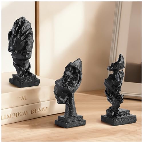 3 Pcs Thinker Small Statue Set - Black Art Abstract Decor, Modern Living Room Decoration, Knick Knacks for Shelves, Table Decor, Office Bookshelf, Gift for Friends - color: Black Thinker Small Statue Set