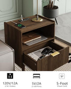 Veegle Nightstand,Modern Bedside Table with Storage Drawer and Open Wood Shelf, Accent Night Stand with Solid Wood Legs for Living Room, Bedroom and Small Spaces,Easy Assembly (Walnut Brown-Outlet) - color: Walnut Brown-outlet