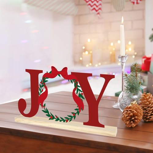 COCHIE Metal Merry Christmas Joy Sign, Christmas Wreath Table Centerpieces Decorations for Home, Office, Shelf, Mantel, Indoor, Xmas Red and Green Party Decor Supplies (XMAS B) - style: XMAS B
