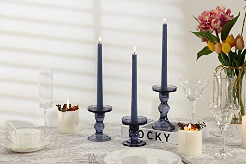 GMWD 3 Pcs Glass Candle Holder Set Clear, Blue Candlesticks Holders Pillar Taper Candles Tealight Stand for Wedding Centerpieces Home Decorations Dining Table - color: Blue