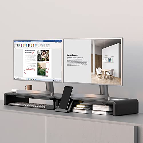 2 Pack Computer Monitor Stand, Klearlook Foldable Monitor Stand Riser, Height Adjustable Computer Stand, Monitor Riser Stand with Storage Drawer & Tablet Phone Stand for Computer, Desktop, Laptop (Black) - color: Black 2 Pack