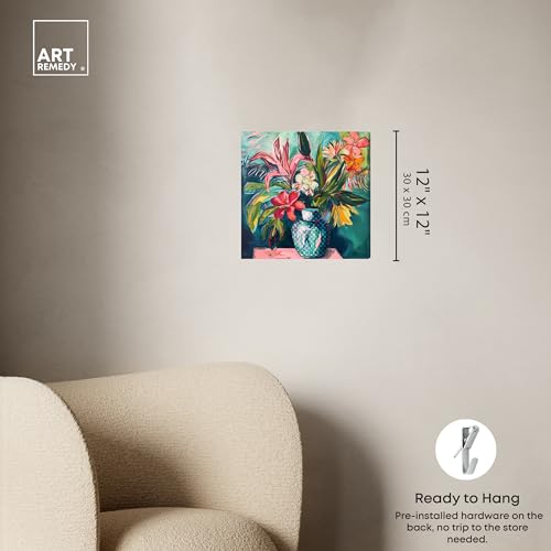 Art Remedy Vase Of Tropical Flowers Gallery Wrapped Flowers In Vase Paintings, 12" x 12", Gallery Wrapped - color: Gallery Wrapped, size: 12"L x 12"W