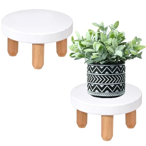 ARTORA Small Wooden Riser, Decorative Round Wood Desktop Plant Stand Mid Century Kitchen Counter Pedestal Stand for Centerpiece Pet Bowl Holder (White, 2 Pack) - color: White