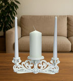 Wooden Unity Candle Holder – Solid One-Piece Triple Candle Stand – Handcrafted from Natural Wood – Painted in Safe Premium White Finish – Fits 2 Taper (0.80”) & 1 Pillar Candle (3”)