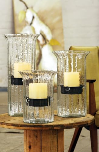 First of a Kind Large Glass Candle Holder - Hurricane Candle Holder with Rustic Insert, Mouthblown by Artisans in Colombia - Perfect for Home Decor, Centerpieces, Display with Personal Memorabilia - size: Large