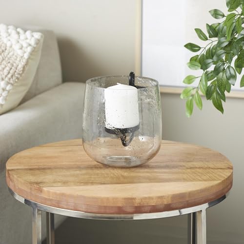 Deco 79 Glass Decorative Candle Holder Candle Stand with Black Metal Accents and Brown Speckles, Candlestick Holder 7" x 7" x 8", Clear - size: 7" x 7" x 8"