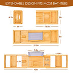 Foldable Bathtub Caddy Tray, Bamboo Bath Tub Tray Table for Tub with Wine Glass Holder Book Phone Tablet Holder with Extending Sides, Adjustable Bathroom Bathtub Free Soap Holder Gift Idea (Beige) - color: Beige