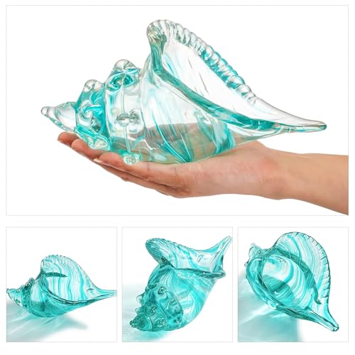 QFkris 9.9" Hand Blown Glass Conch Seashell Figurine Home Decor Art Glass Sea Shell Sculpture - color: Aquamarine