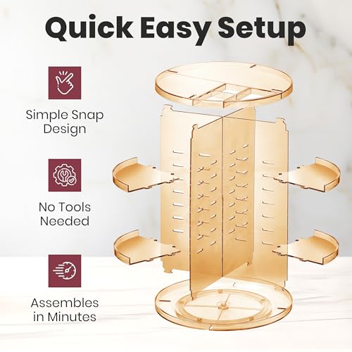 Masirs 360 Rotating Makeup Organizer - Adjustable Shelf Height and Fully Rotatable - The Perfect Round Spinning Cosmetic Organizer for Bedroom Dresser or Vanity Countertop Storage (Brown) - color: Brown