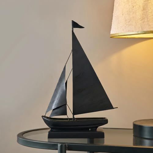 Vintage Sailboat Statue Decor for Living Room, Metal Boat Sculptures Decorations for Dining Room Office, Nautical Home Décor Accents for Shelf Bookshelf Coffee Table TV Stand (Dark Gray) - color: Dark Gray