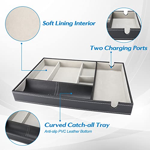 ProCase 1 Layer Valet Tray for Men, PU Leather Nightstand Organizer with Charging Slot for Bedside Table Desk Top -Black