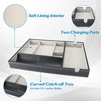 ProCase 1 Layer Valet Tray for Men, PU Leather Nightstand Organizer with Charging Slot for Bedside Table Desk Top -Black