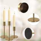 Brass Taper Candle Holders - Set of 3 Antique Brass Finish Candlestick Holder, Modern Rustic Metal Candlestick Holder for Wedding, Dining Table, Party Centerpiece