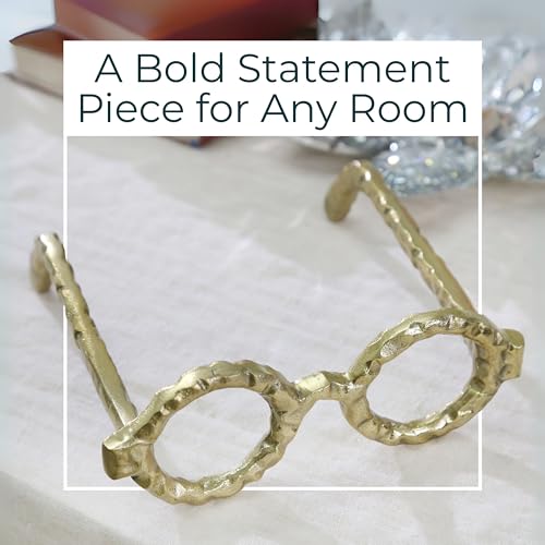 Round Glasses Decorative Object – Aluminum Sculpture Modern Home Decor Ornament – Shelf Styling & Coffee Table Decor for Bathroom, Office & Living Room – 7"x3", Gold - color: Gold Round