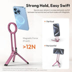 ULANZI MA30 Magnetic Phone Tripod Stand for iPhone - Aluminium Maglock Smartphone Mini Tripod Pocket Cell Phone Stand Strong Magnet Quick Mount Compatible with iPhone 17 16 15 14 13 12 Series, Pink - color: Pink