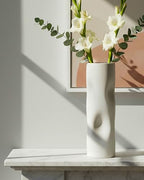 11 Inch Ceramic Flower Vase, OOSTONEE Tall Ceramic Vase, Unique Boho Modern Geometric Decorative Style, Must-Have for Shelf, Home, Living Room, Bookshelf Decor, Coffee Table Centerpiece