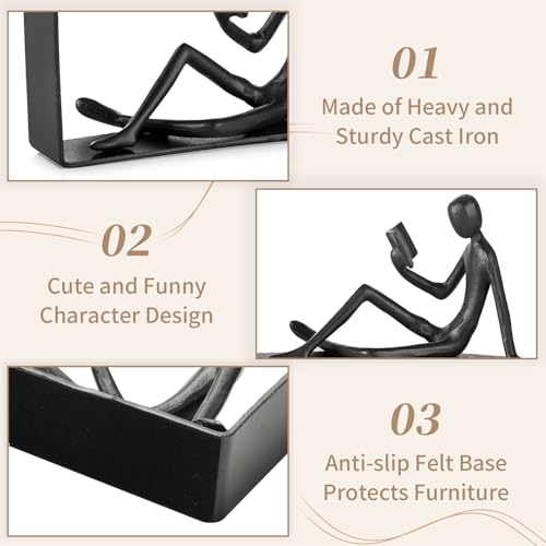 Sziqiqi Book Ends for Shelves Decorative: Cast Iron Bookends for Books Cute Statue Book Ends on Bookshelf Human Sculpture Decoration - Geometric Bookend Unique Gift for Shelves Room Office Decorative