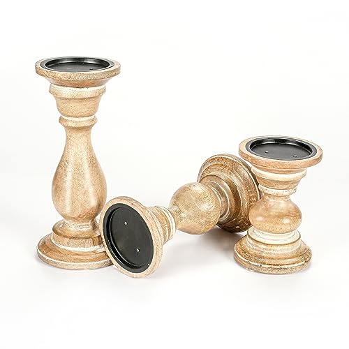 Candle Holder Stand Wooden, Candelabra, Candle Holder, Unity Candle Holders, Rounded Turned Colums, Country Style Ideal for Gift, Wedding, Christmas, Party, Home - 10,8,6 Inch - Set of 3 - White Wash - color: White Wash, size: 10,8,6 Inch Mid Circle