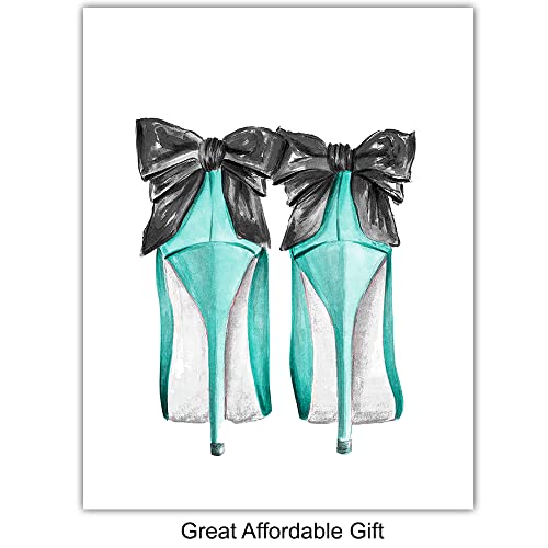 Blue Glam Wall Art - Designer Perfume, Shoes, Handbags - High Fashion Design Gift for Fashionista - Luxury Couture Wall Decor Poster Print Picture Set for Women, Girls Bedroom, Teens Room - size: 8x10