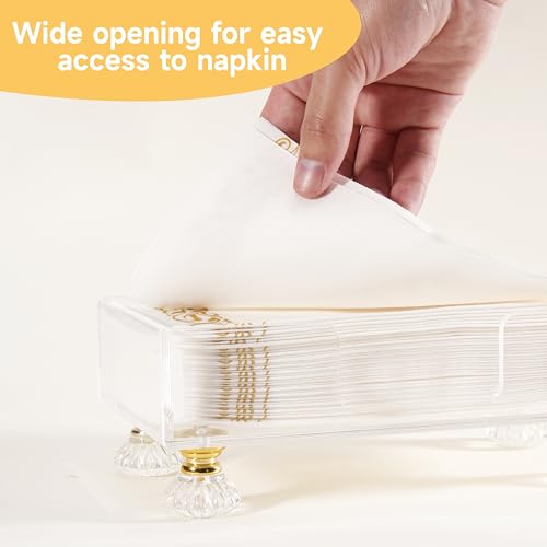 Acrylic Napkin Holder with Feet, LUVCOSY Acrylic Guest Towel Holder, Clear Hand Towel Storage Tray, Unique Crystal Feet Design, Paper Towel Dispenser for Bathroom, Kitchen, 9x5 Inches - Rectangular - color: White, size: Rectangular