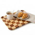 Rectangular Checkered Acacia Wood Serving Tray – Decorative Wooden Tray for Coffee Table, Snacks, and Food – Modern Wood Serving Tray for Kitchen, Dining, and Living Room Decor（13.7" x 9.8" x 0.6"）