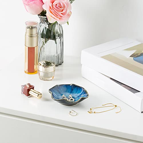 Jewelry Dish Tray, Ring Dish, Ceramic Trinket Tray, Key Bowl, Decorative Plate, for Friends Sisters Daughter Mother (Starry Blue) - color: Starry Blue
