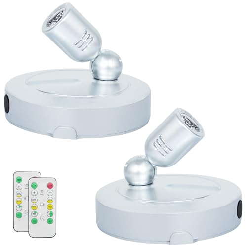 HAMVIDNE Indoor LED Spotlight, Battery Operated Spotlights with Remote, Picture Lights for Wall, Plant Tree Up Light with Timer, Accent Lights for Art Display Dartboard Painting Artwork Frames-Silver - color: Silver