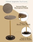 Masupu Drink Table, Round Side Table for Small Spaces, Pedestal Side Table, Small End Table with Metal Base, for Living Room, Bedroom, Bathroom, Grey - color: 06.grey