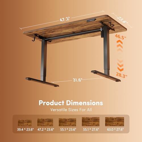 FEZIBO 48 x 24 Inchs Electric Standing Desk, Height Adjustable, Sit Stand Up, Computer Office Desk with Splice Board, Black Frame/Rustic Brown Top - color: Rustic Brown, size: 48x24