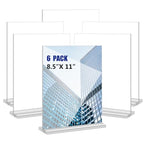 KOOLDE Acrylic Sign Holder 8.5x11 Inches 6 Pack T Shape Desktop Display Stand Vertical Double Sided Clear Table Menu Flyer Holder for Restaurants, Office, Shop, Wedding - color: 6 pack