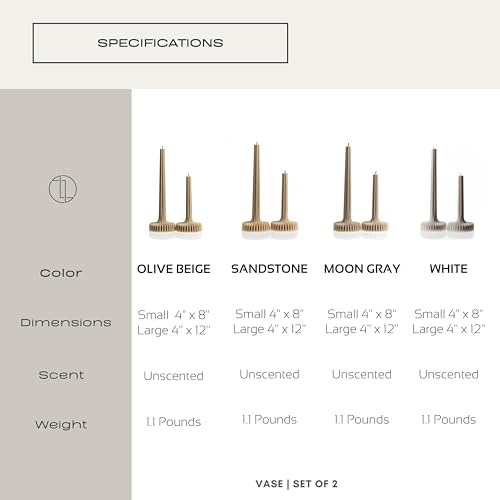 LAWA Set of 2 Vase Candle - Beautiful Handmade Pillar Unscented Soy Wax Elegant Aesthetic Candle Housewarming Gift Home Room Shelf Decor Idea Olive Beige - color: Olive Beige